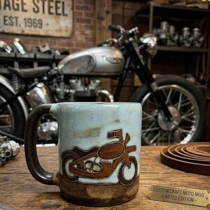 Mara Stoneware Handmade in Mexico Ceramic Pottery Motorcycle Biker Coffee Mug